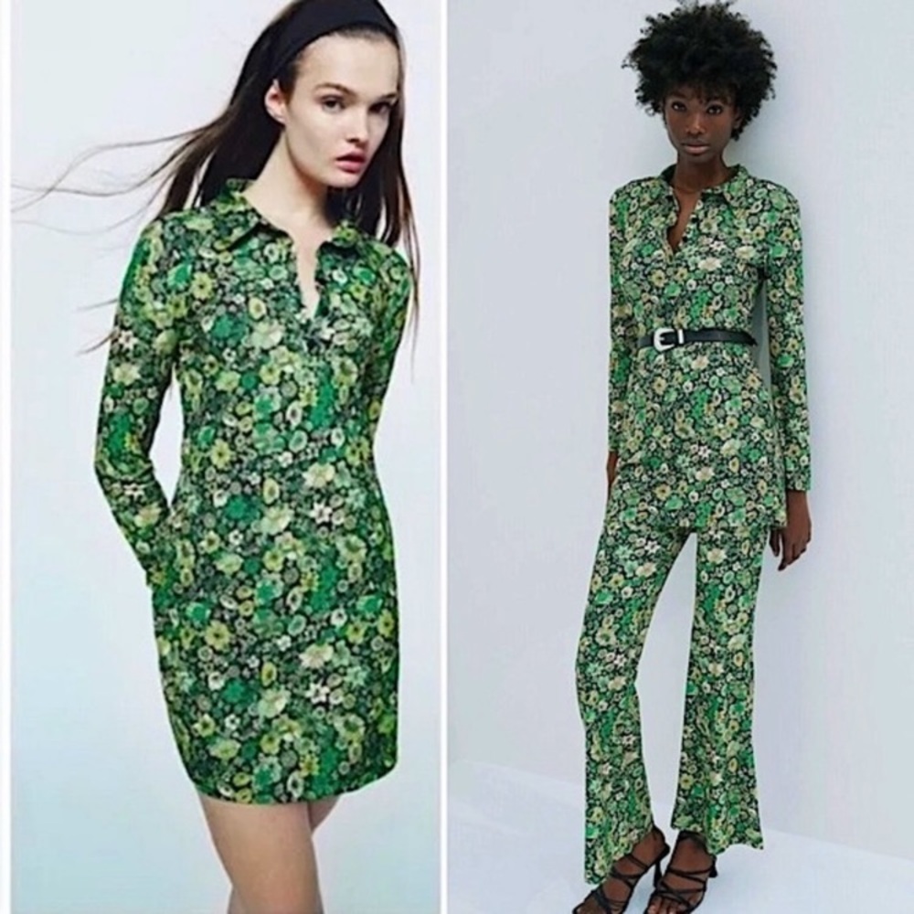 ZARA Retro Floral Mini Shirt Dress
